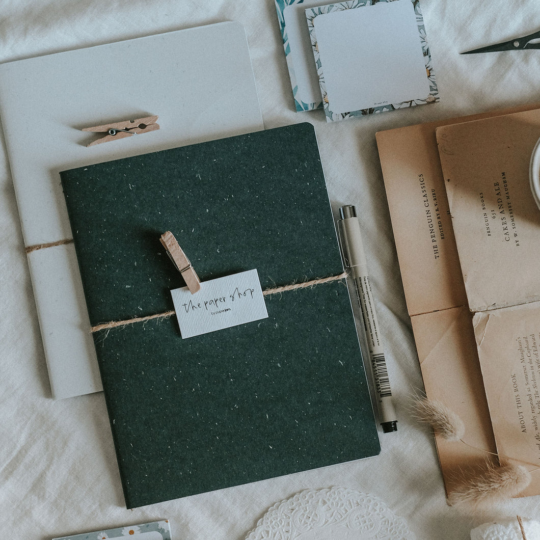 Textured White and Green Notebooks