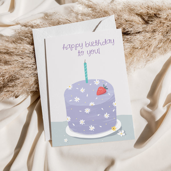 Purple Cake Birthday Card