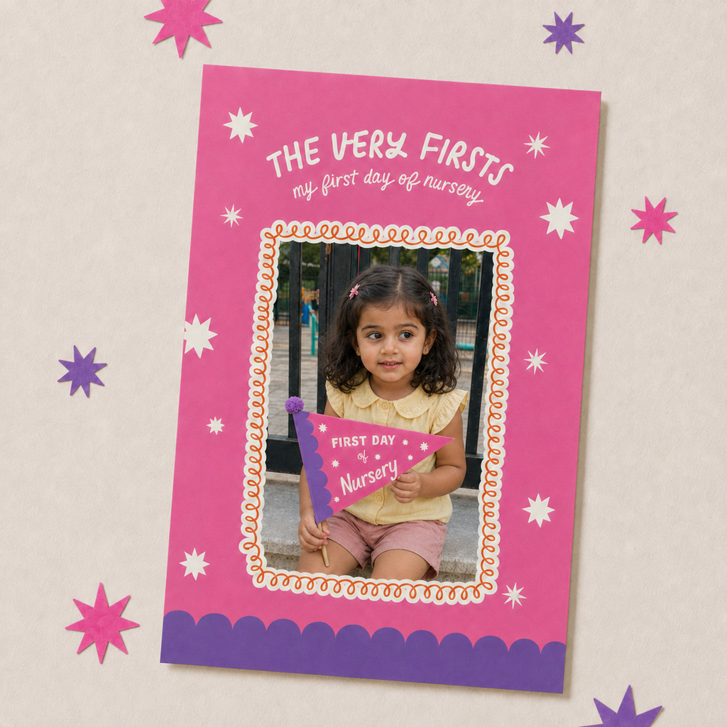 First Day of Nursery Flag and Print - Pink