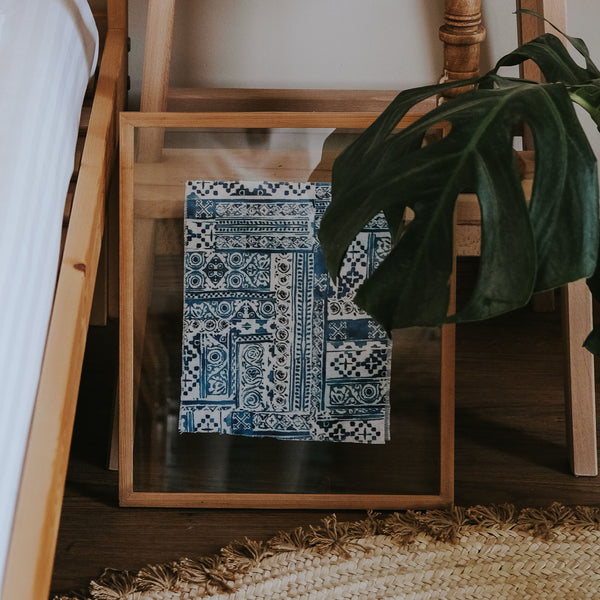 Framed Blue Patterned Fabric