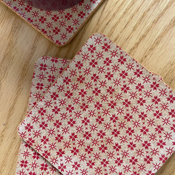 Red Christmas Cork Coasters