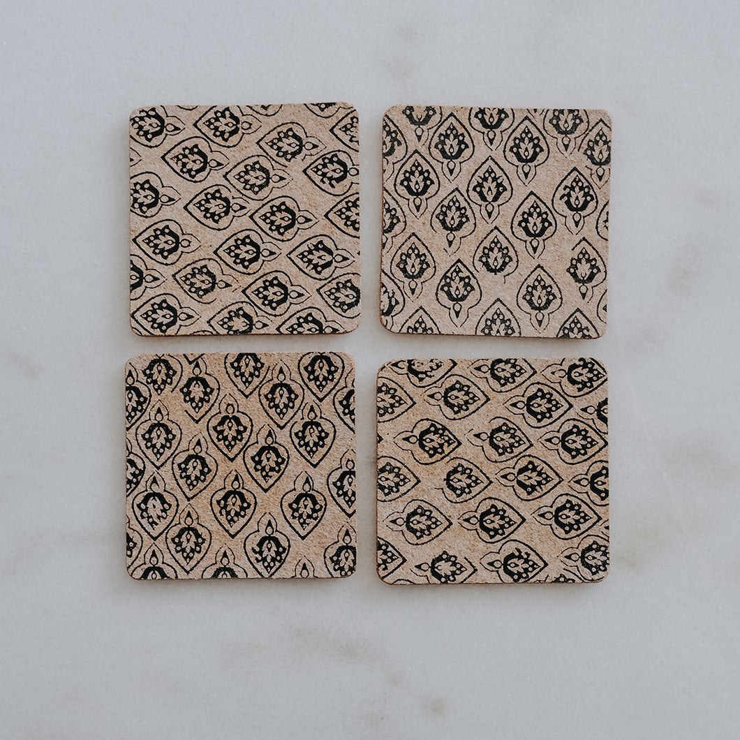 Black Patterned Cork Coasters