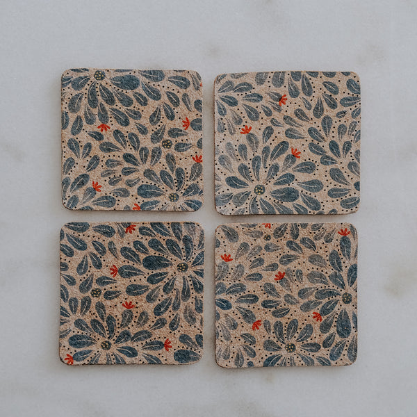 Blue Floral Cork Coasters