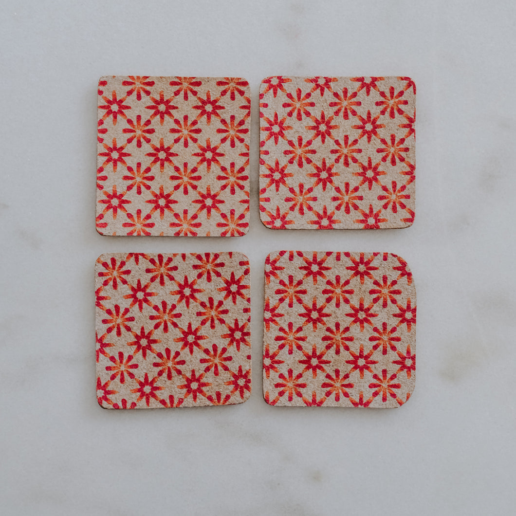 Red Floral Cork Coasters