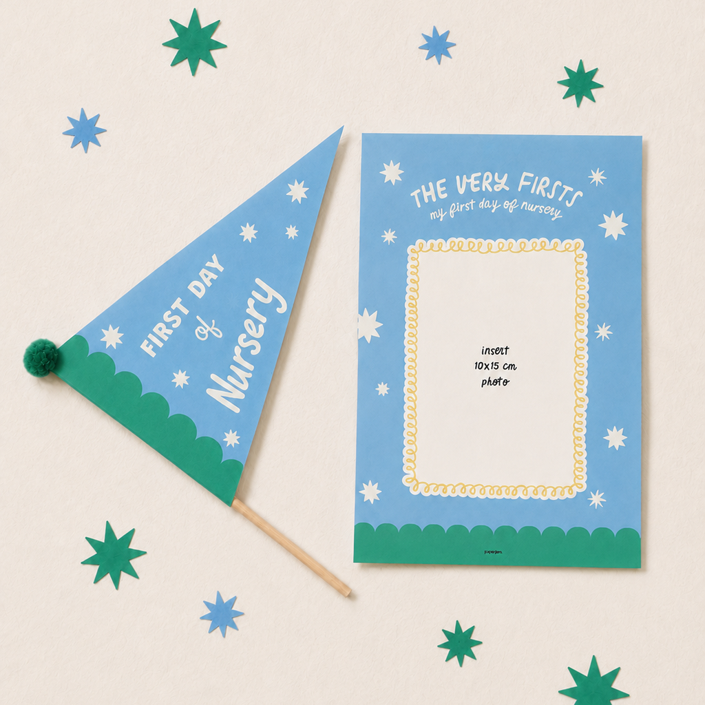 First Day of Nursery Flag and Print - Blue