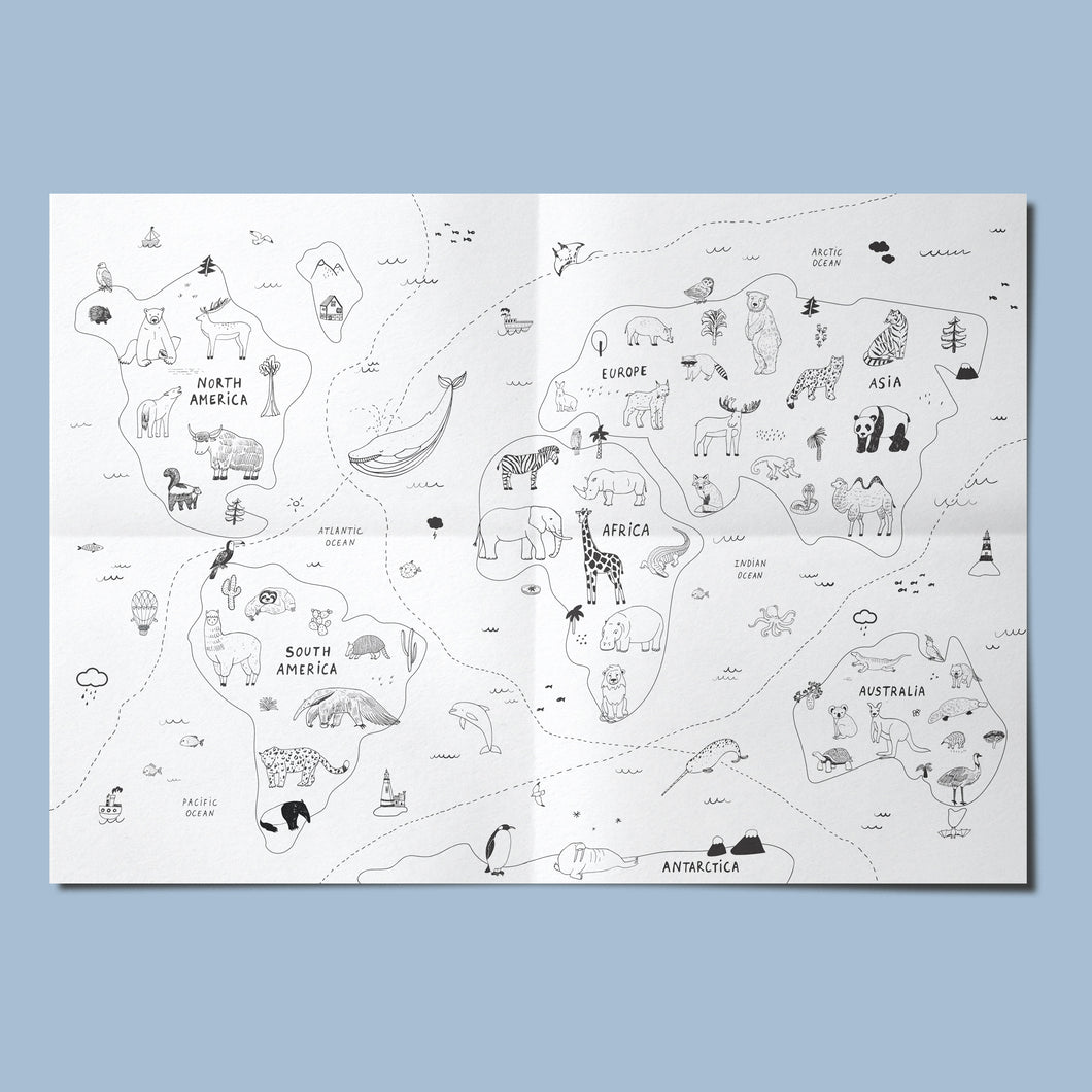 Animal World Map Giant Coloring Sheet